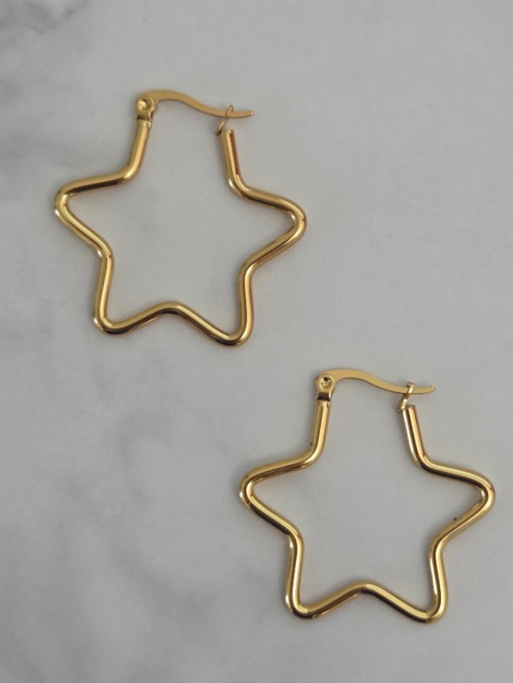 Gold Star Hoop Earrings Stainless Steel Hollow Cutout Celestial Retro Statement